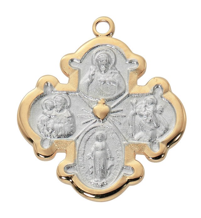 GOLD OVER STERLING SILVER TWO TONE 4-WAY MEDAL WITH 18'' GOLD OVER BRASS CHAIN