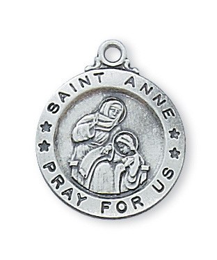 STERLING SILVER SMALL ST. ANNE MEDAL WITH 18'' CHAIN