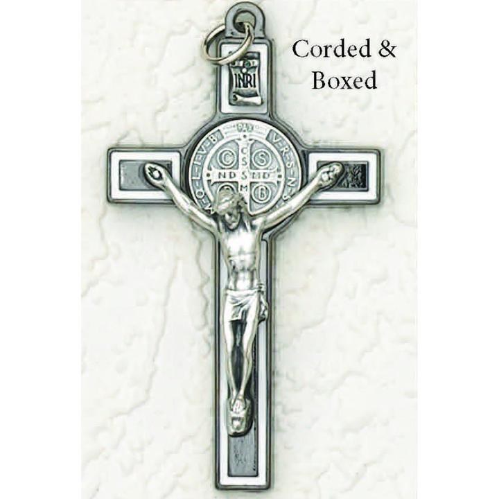 ST BENEDICT BLACK TONE WITH WHITE ENAMEL CRUCIFIX