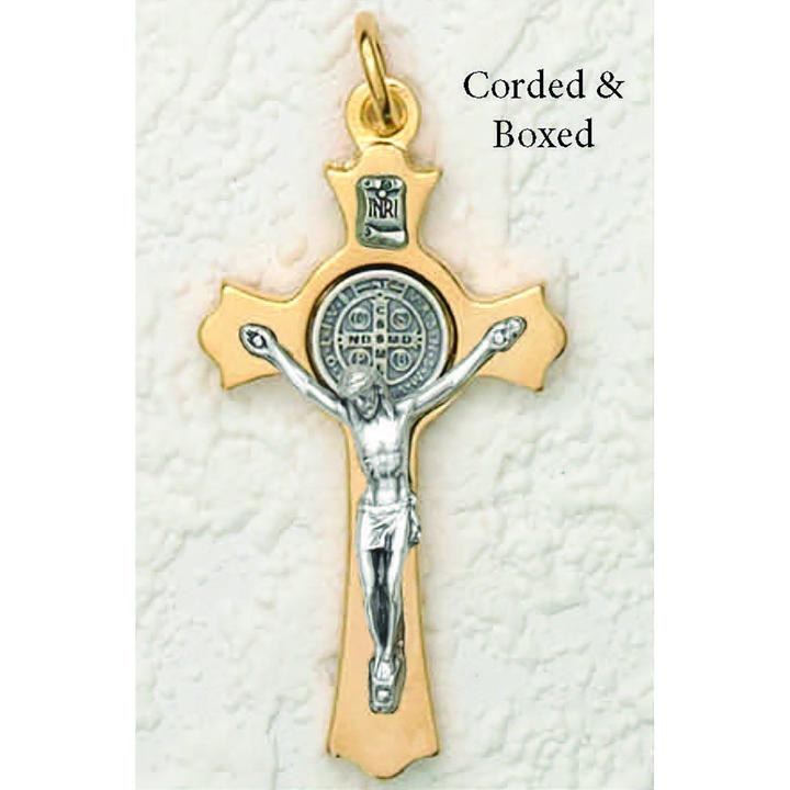 ST BENEDICT SILVER/GOLD TONE CRUCIFIX