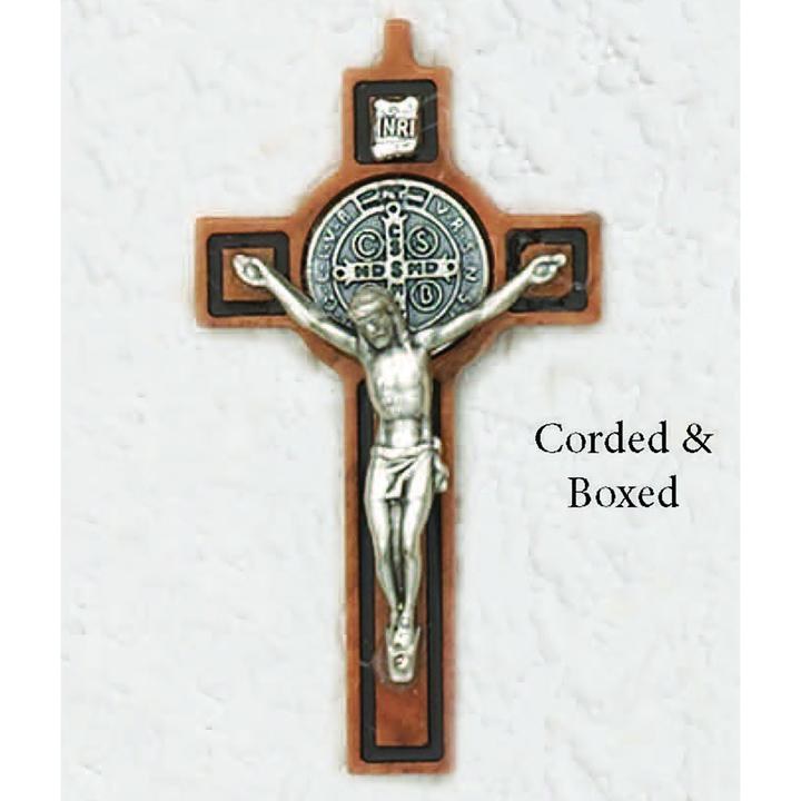 ST BENEDICT WOOD WITH BLACK IN LAY CRUCIFIX