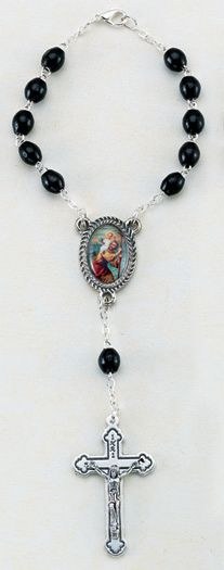 BLACK WOOD BEAD ST CHRISTOPHER AUTO ROSARY