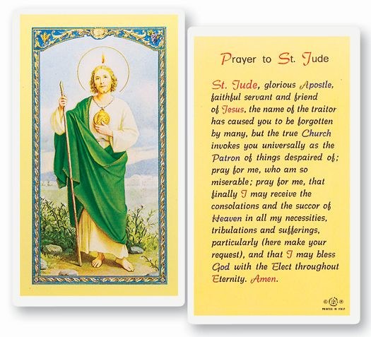 PRAYER TO ST JUDE LAMINATED PRAYERCARD