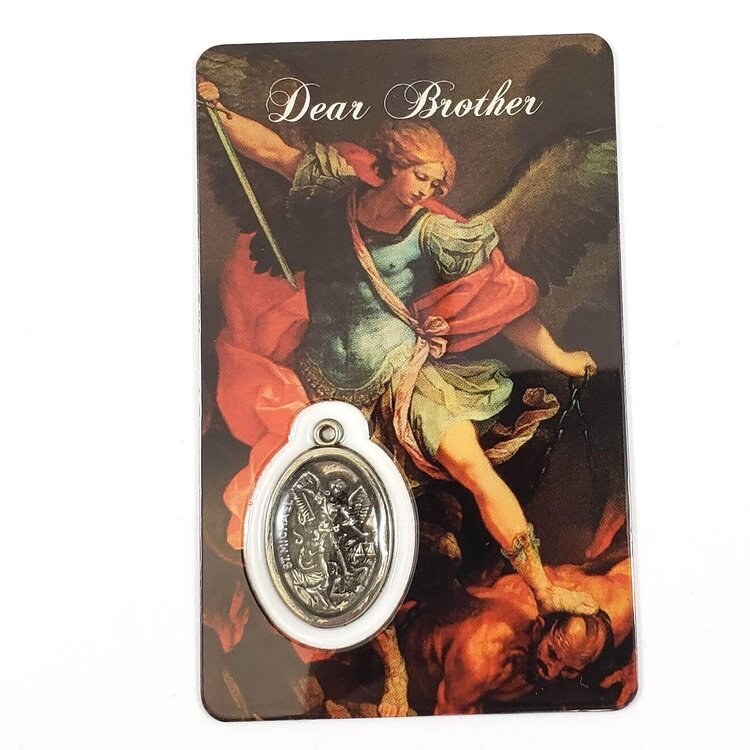 ST MICHAEL PRAYER CARD WITH MEDAL - DEAR BROTHER