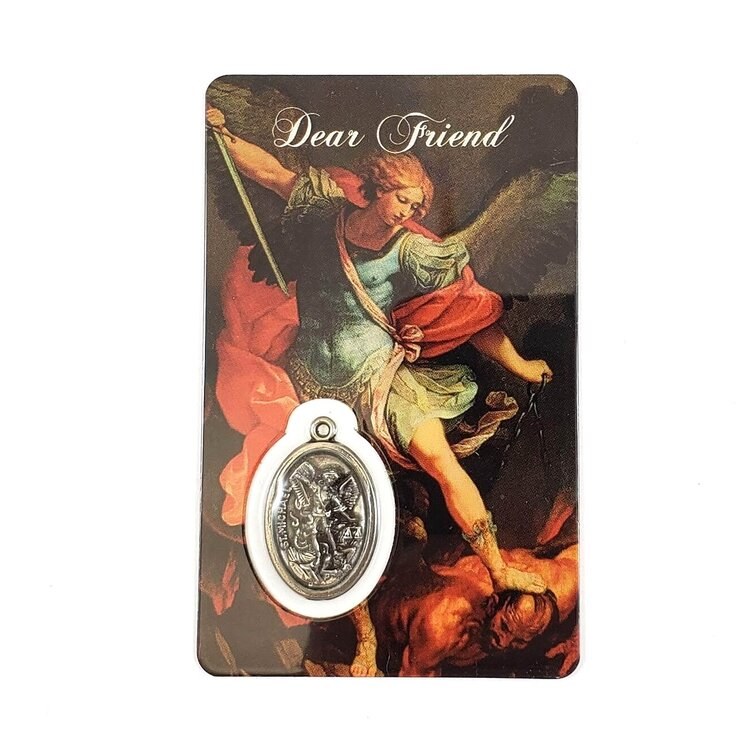 ST MICHAEL PRAYER CARD WITH MEDAL - DEAR FRIEND