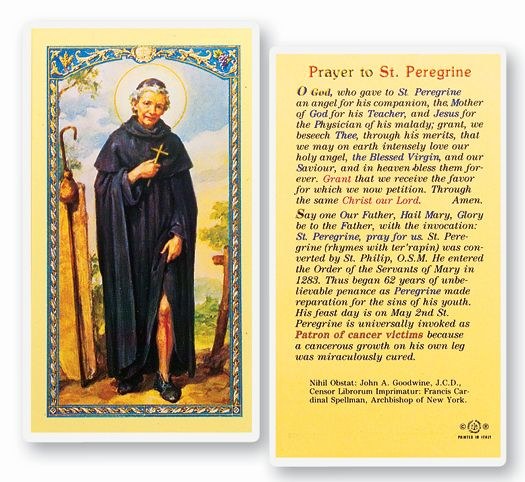 PRAYER TO ST PEREGRINE LAMINATED PRAYERCARD