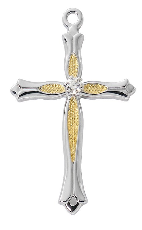 STERLING SILVER TWO TONE CROSS WITH 18'' CHAIN