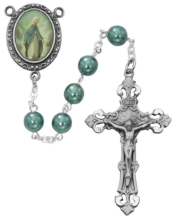 7MM TEAL GLASS OL GRACE ROSARY