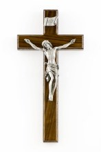 WALNUT CRUCIFIX ANTIQUE PEWTER