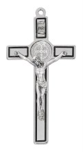 SILVER OX WITH BLACK ST.BENEDICT 4.5'' CRUCIFIX