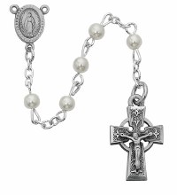 PEARL & PEWTER CELTIC ROSARY