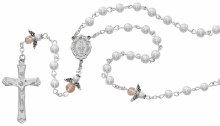 5MM WHITE PEARL AND PINK ANGEL ROSARY