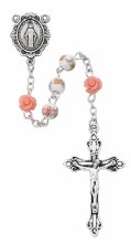 6MM PINK AND WHITE FLOWER ROSARY