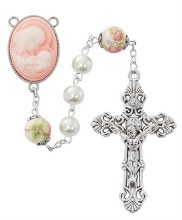 8MM MOTHER CHILD PEARL AND PINK ROSARY