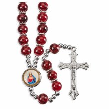 SACRED HEART MAROON BEAD ROSARY