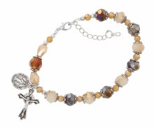 AMBER/ CREAM CRYSTAL ROSARY BRACELET