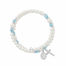 AQUA AND PEARL ROSARY WRAP BRACELET
