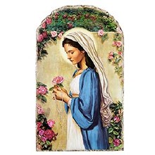 MADONNA OF ROSES ARCHED TILE PLAQUE