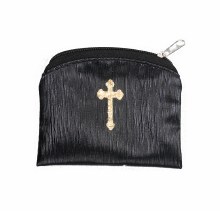 BLACK TEXTURED GOLD STAMPED ROSARY CASE