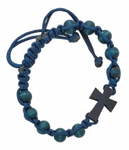 BLUE WOOD ADJUSTABLE CORDED CROSS BRACELET