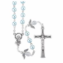 LIGHT BLUE FAUX PEARL ROSARY