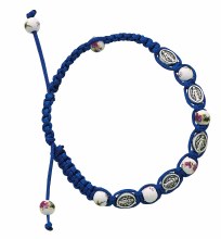 BLUE MIRACULOUS MEDALS AND CERAMIC BEADS CORDED BRACELET