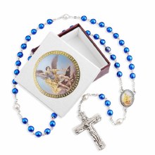 ST MICHAEL ROSARY W/ BLUE PEARLIZED BEADS