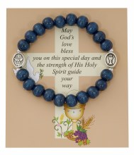 COMMUNION/CONFIRMATION BLUE WOOD STRETCH BRACELET