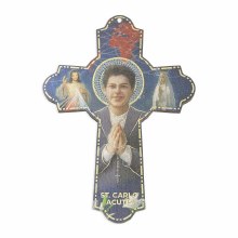 WOODEN WALL CROSS 6" ST CARLO ACUTIS