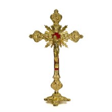 CRUCIFIX WITH BASE GOLD 9"