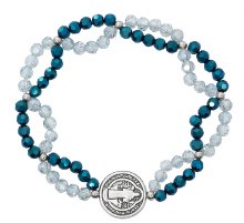 ST BENEDICT CRYSTAL/BLUE STRETCH BRACELET