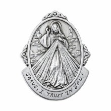 DIVINE MERCY PEWTER OVAL AUTO VISOR CLIP 2"X3"