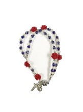 DIVINE MERCY RED ROSE BLUE CRYSTAL ROSARY MAGNETIC BRACELET