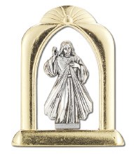 DIVINE MERCY ARCHED GOLD AND SILVER STANDING PLAQUE