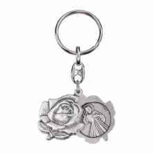 DIVINE MERCY AND GUADALUPE DOUBLE ROSEBUD KEY CHAIN