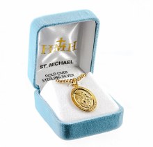 ST MICHAEL GOLD OVER STERLING SILVER OVAL MEDAL