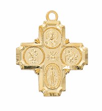 GOLD OVER STERLING SILVER 4 WAY MEDAL WITH 20'' CHAIN