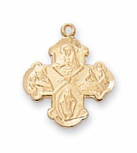 GOLD OVER STERLING SILVER  4-WAY MEDAL WITH 16-18'' GOLD OVER BRASS CHAIN