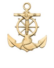 GOLD OVER STERLING SILVER ANCHOR CRUCIFIX 24''