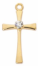 GOLD OVER STERLING SILVER CROSS WITH CRYSTAL 16-18'' GOLD OVER BRASS CHAIN