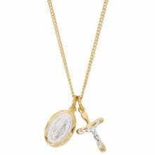 GOLD OVER STERLING SILVER CRUCIFIX AND MIRACULOUS MEDAL ON 16-18'' CHAIN