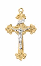 GOLD OVER STERLING SILVER TWO TONED CRUCIFIX WITH 16-18'' CHAIN