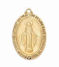 GOLD OVER STERLING SILVER MIRACULOUS MEDAL WITH WORDS AND 24'' CHAIN