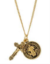 GOLD OVER STERLING SILVER ST.  BENEDICT AND CRUCIFIX SET