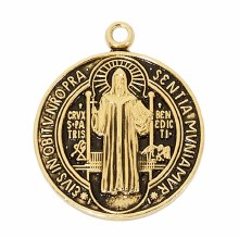 GOLD OVER STAINLESS STEEL ST. BENEDICT MEDAL WITH 18" GOLD OVER BRASS CHAIN