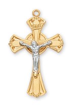 GOLD OVER STERLING SILVER TWO TONE CRUCIFIX WITH 18'' GOLD PLATED CHAIN