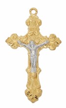 GOLD OVER STERLING SILVER TWO TONE CRUCIFIX ON 16-18'' CHAIN