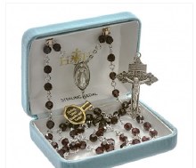 6MM GARNET DIVINE MERCY W/ STERLING CTR & CFX ROSARY