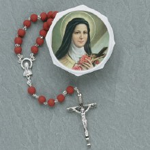 ST THERESA ROSARY/GENUINE ROSE PETAL