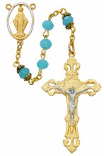 GOLD PLATED AQUA ROSARY